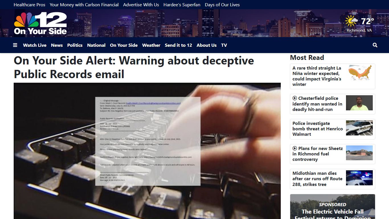 On Your Side Alert: Warning about deceptive Public Records email - NBC12