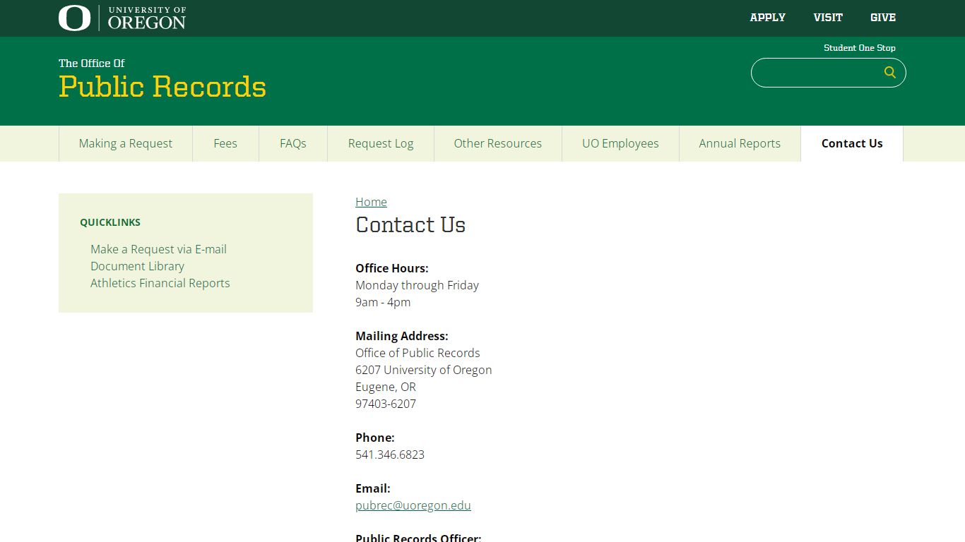 Contact Us | Public Records - University of Oregon